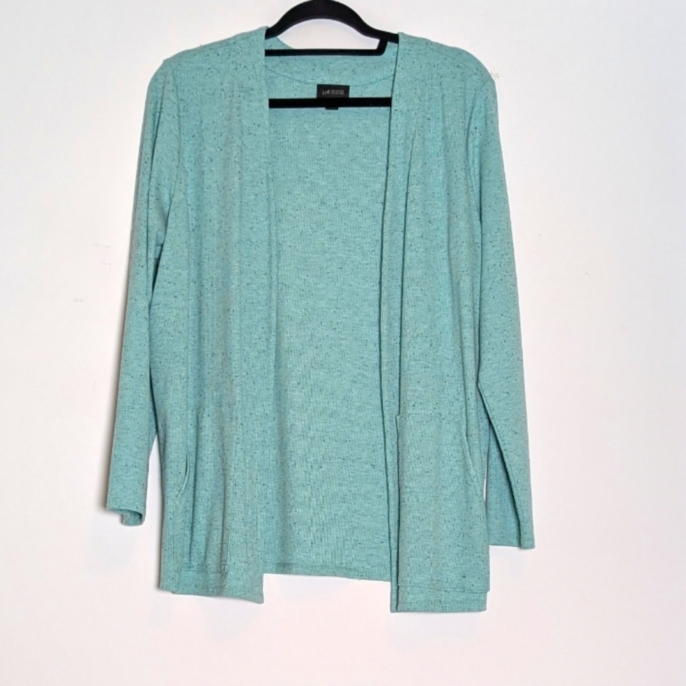 J.Jill Wearever Collection Teal Green Speckled Open Caedigan M‎